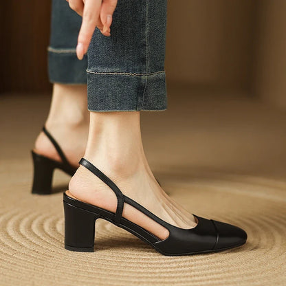 Chic women's slingback pumps with a comfortable block heel, ideal for elegant casual wear.