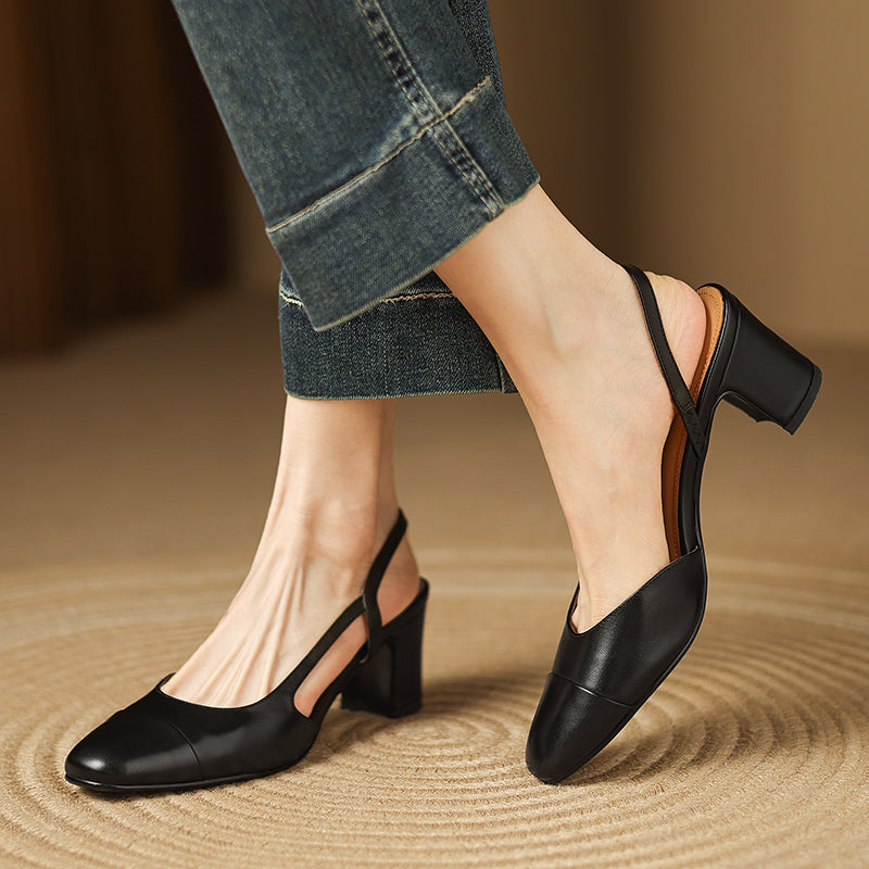 Women's comfortable round toe pumps, slingback design with a stylish and stable block heel.
