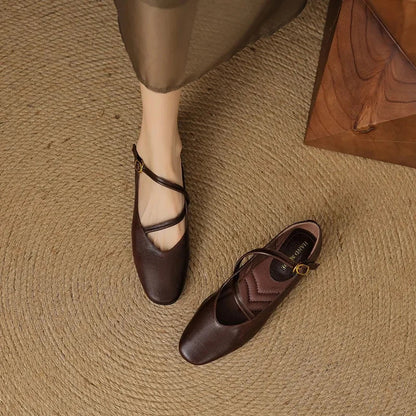 Comfortable women's slip-resistant flats. Adjustable strap & closed-toe design for daily walking.