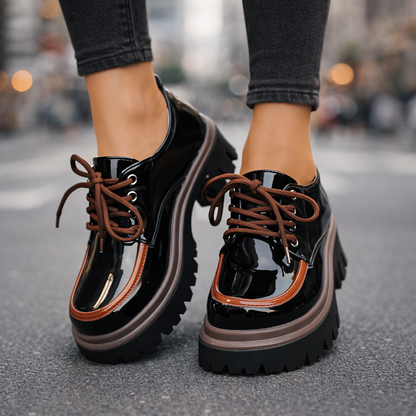 Chic women's lug sole platform shoes, shock-absorbing for all-day comfort and casual style.
