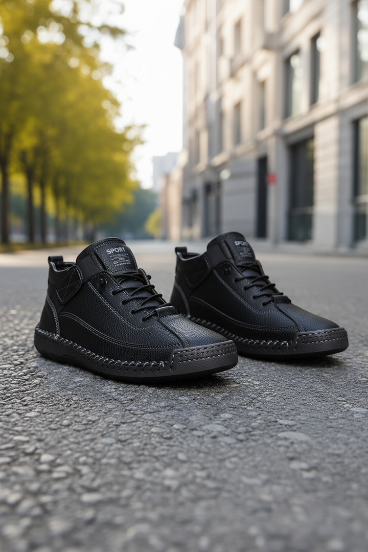 Women's comfortable black slip-on trainers for effortless everyday style and walking comfort.