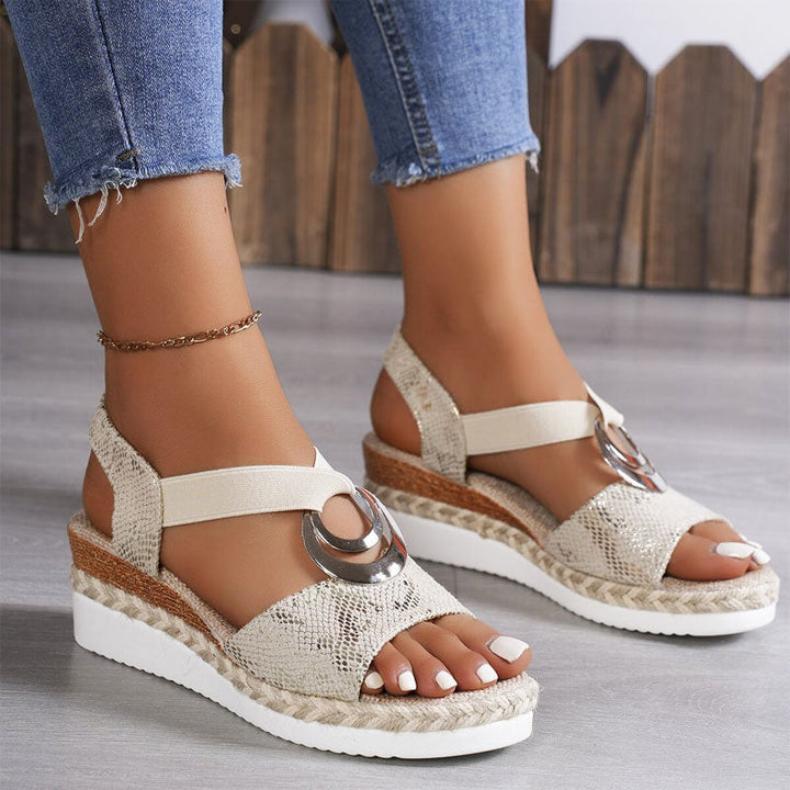 Stylish women's platform wedge sandals with elastic strappy design & open toe. Casual & comfortable for summer fashion.