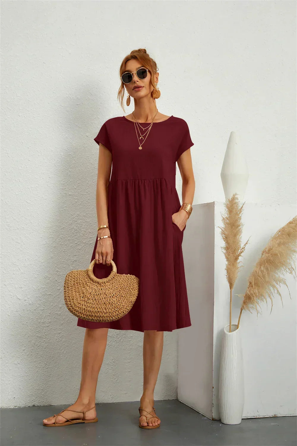 Women's ultimate comfort casual pocket dress, a stylish and practical everyday essential.
