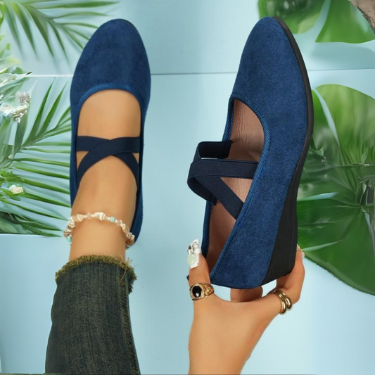 Women's comfortable closed-toe wedge slip-on shoes, perfect for everyday casual or elegant wear. Comfy ladies footwear.