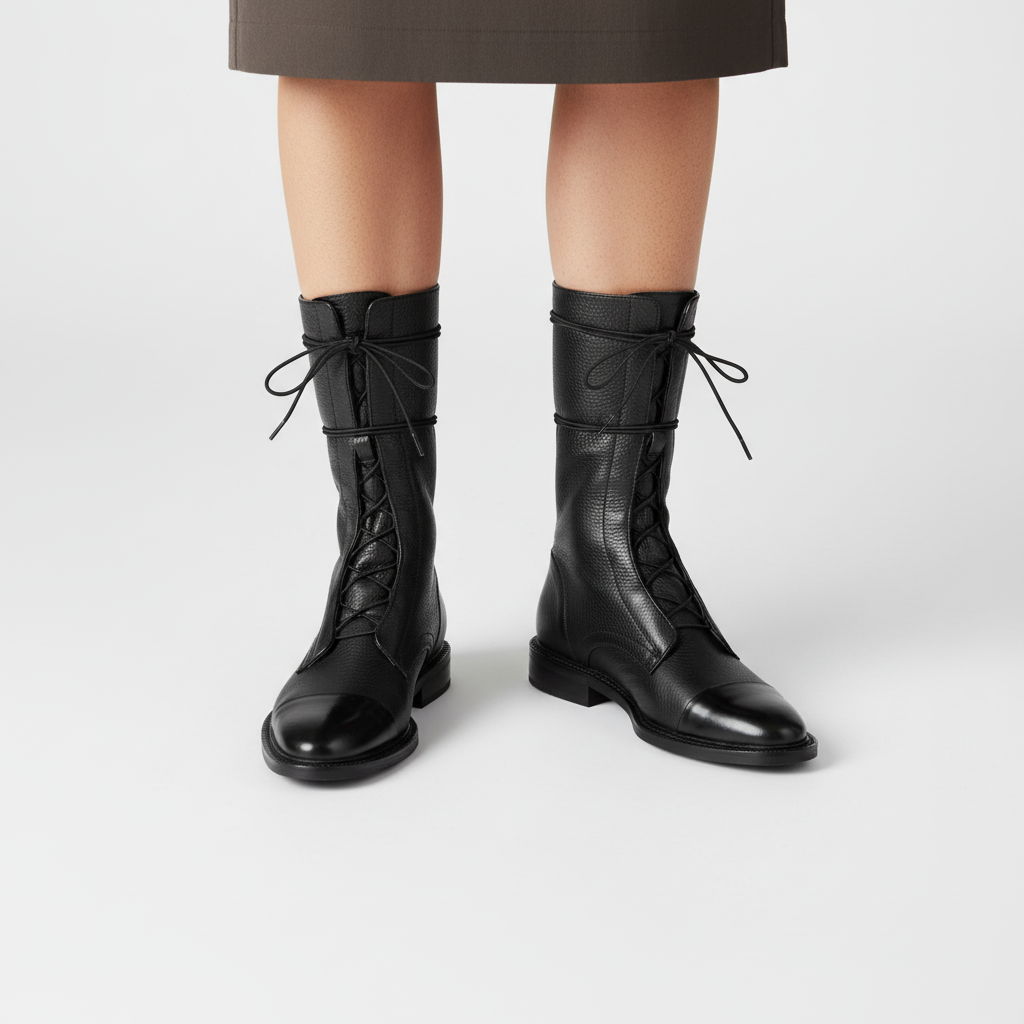High laced women's boots with comfortable design and non-slip sole for versatile all-day wear.