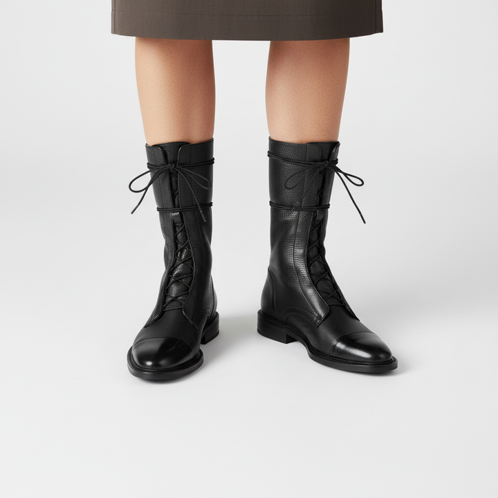High laced women's boots with comfortable design and non-slip sole for versatile all-day wear.