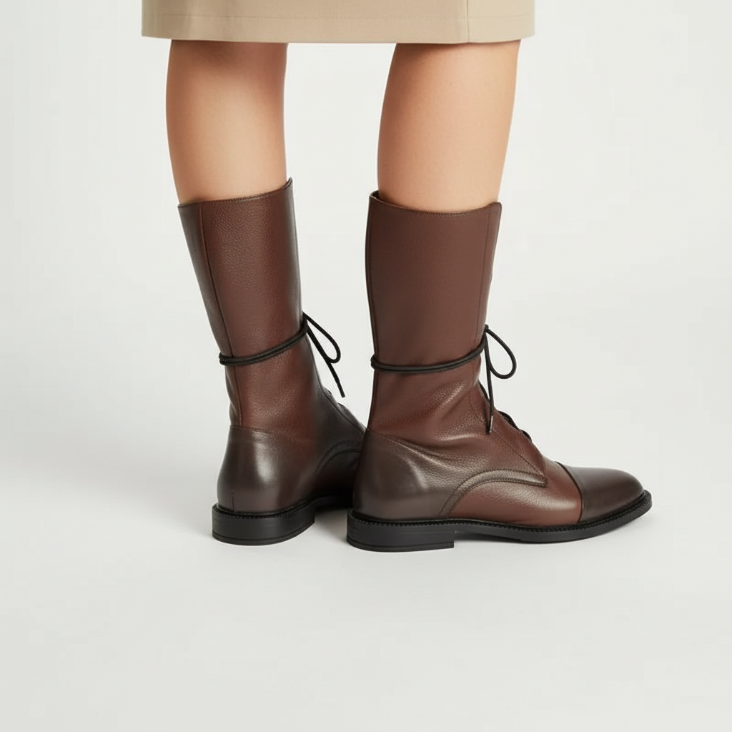 Stylish women's high laced boots in black, offering comfort and a non-slip sole for winter fashion.