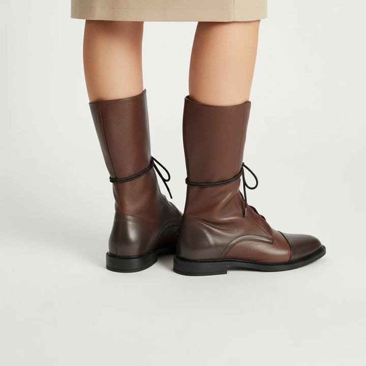 Stylish women's high laced boots in black, offering comfort and a non-slip sole for winter fashion.