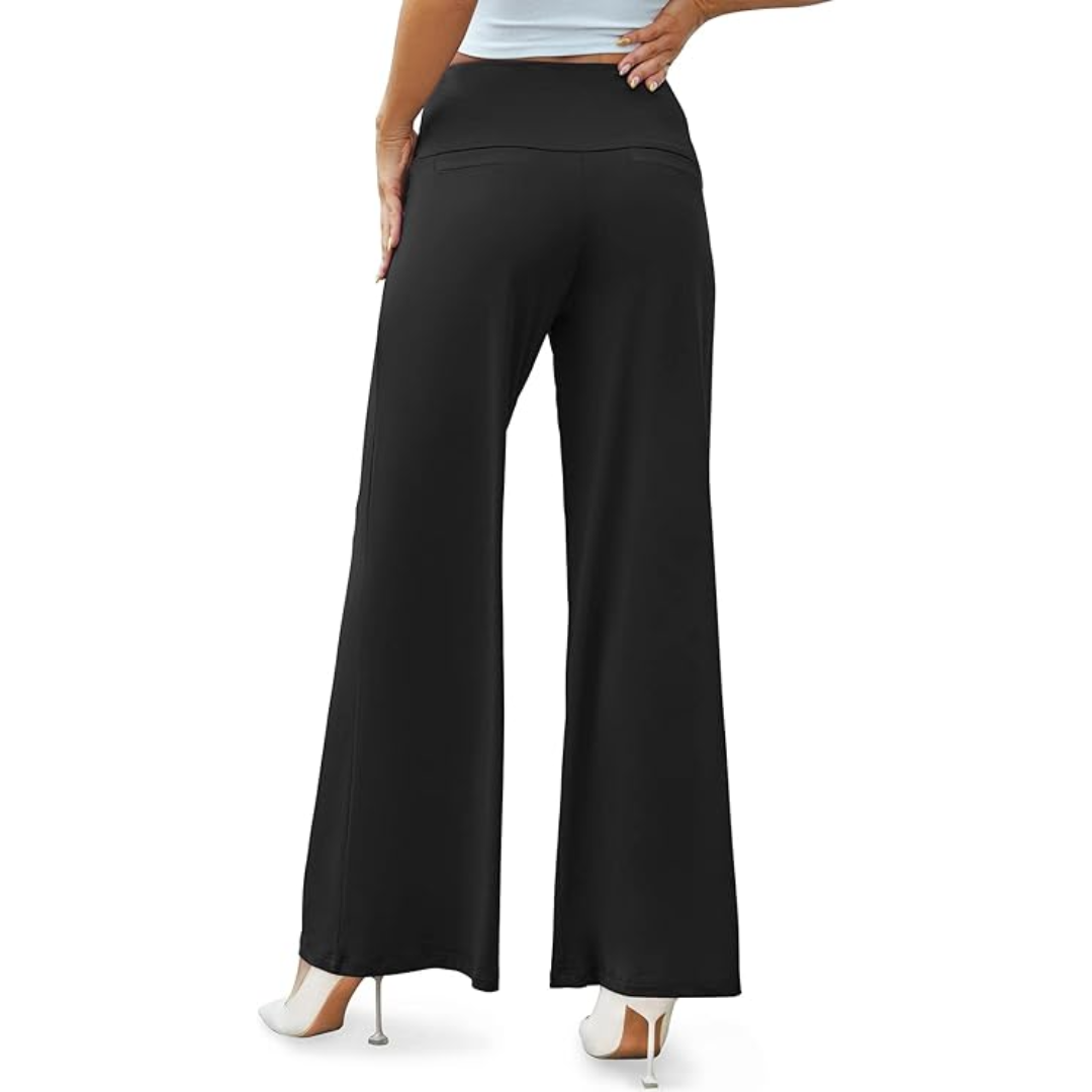 Fashionable high waist wide leg palazzo trousers, ideal for women's casual outfits.