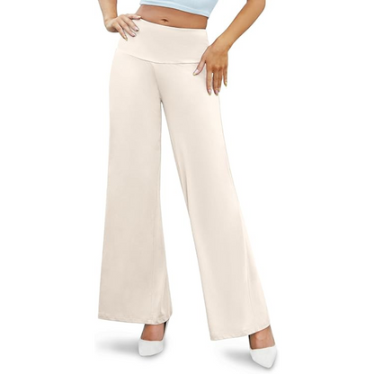Plus size women's comfortable high waist wide leg palazzo trousers.