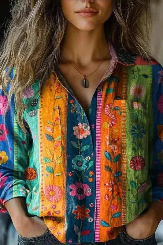 Fashionable women's long sleeve blouse offering comfort & elegance, suitable for versatile everyday fashion.