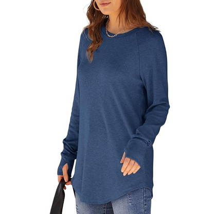 Women's comfortable long sleeve tunic top, leggings friendly with thumbholes.
