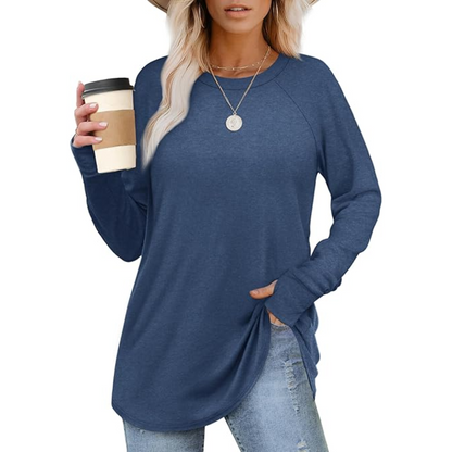 Women's casual long sleeve tunic top with thumbholes, comfortable for daily wear.