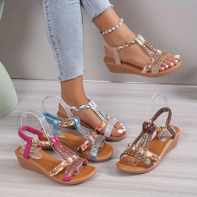 Casual women's wedge sandals, lightweight with a soft orthopaedic sole for ultimate summer comfort.