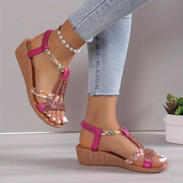 Women's fashion wedge sandals, combining orthopaedic support with a soft, comfortable sole for summer.