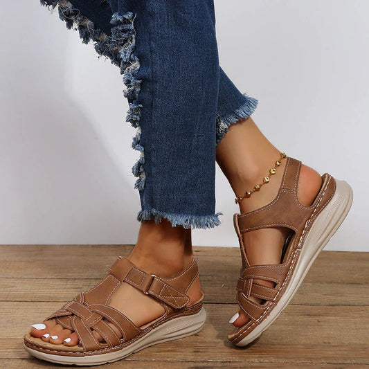 Women's comfortable orthopedic sandals with adjustable Velcro straps for superior foot support, perfect casual summer footwear.
