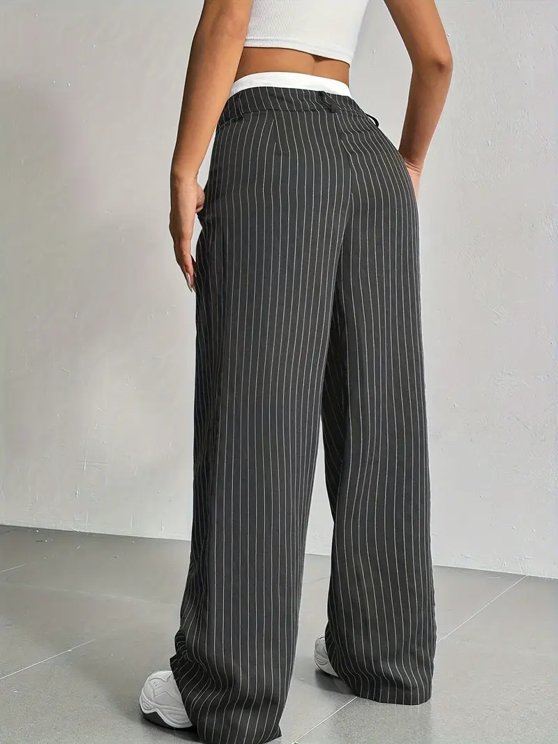 Chic women's pinstripe wide-leg pants, perfect for transitioning from casual to elegant settings with ease.