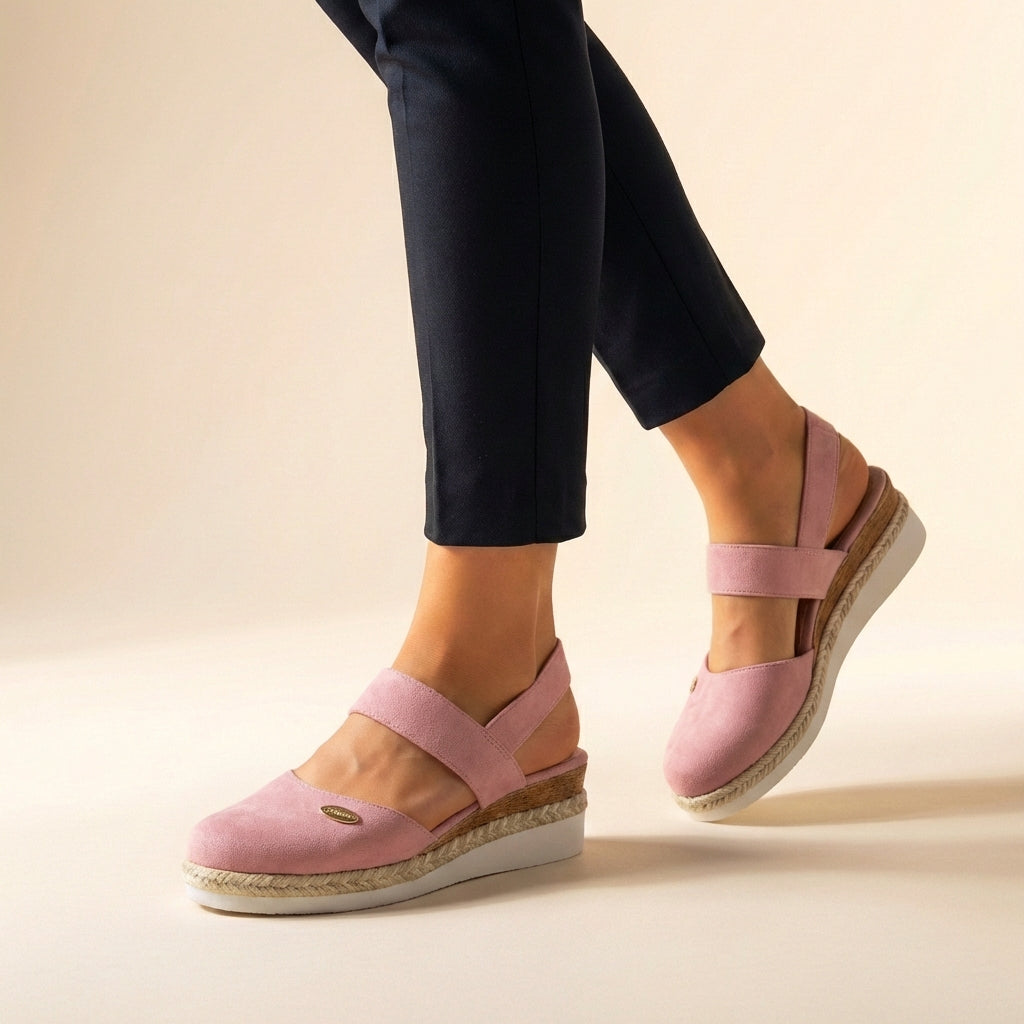 Stylish women's platform espadrille sandals with woven wedge heel, ideal for warm weather.