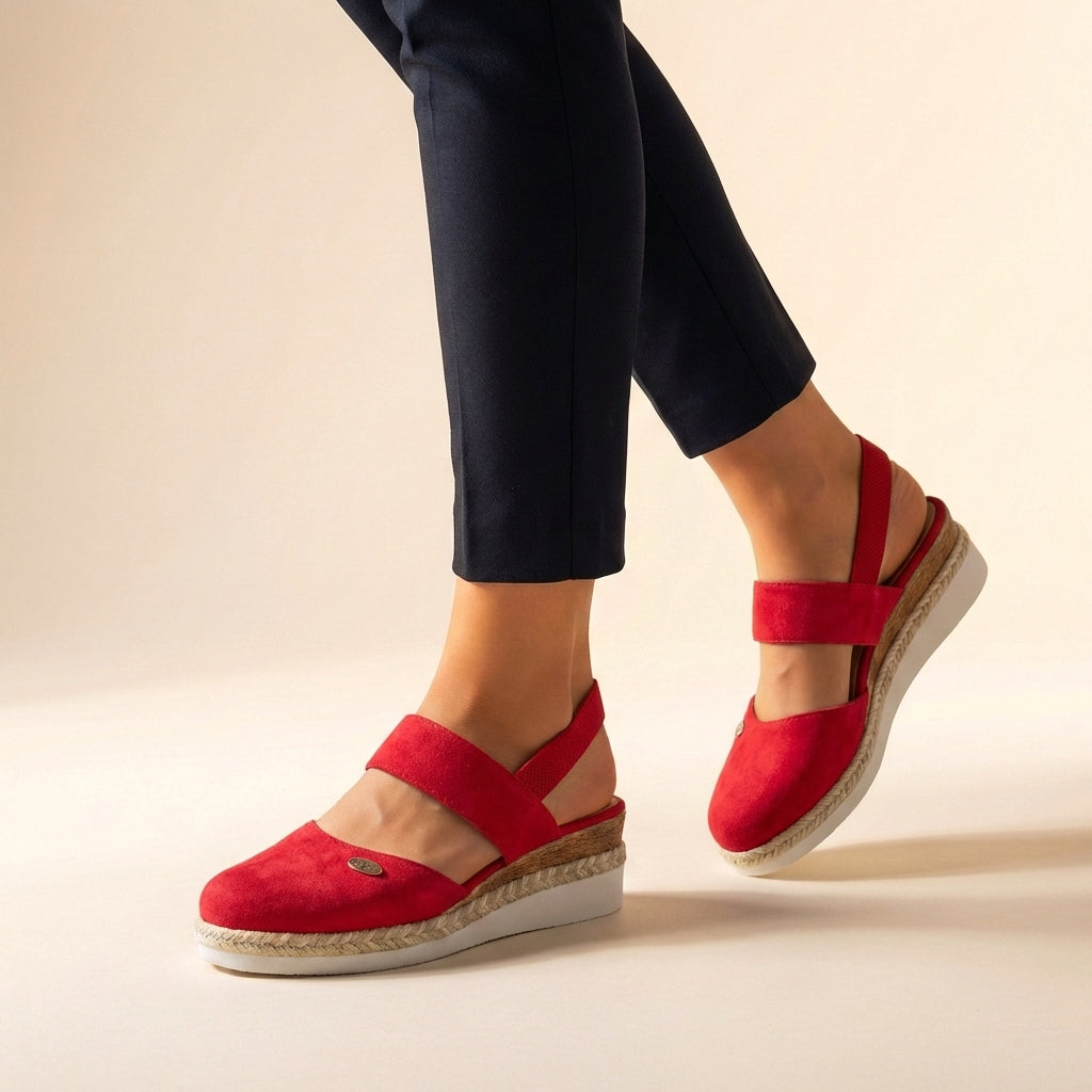 Ladies' comfy espadrille wedge sandals with a supportive platform for all-day wear.