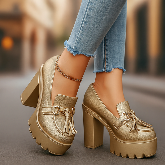 Women's comfortable platform loafers with arch support, ideal for all-day wear.