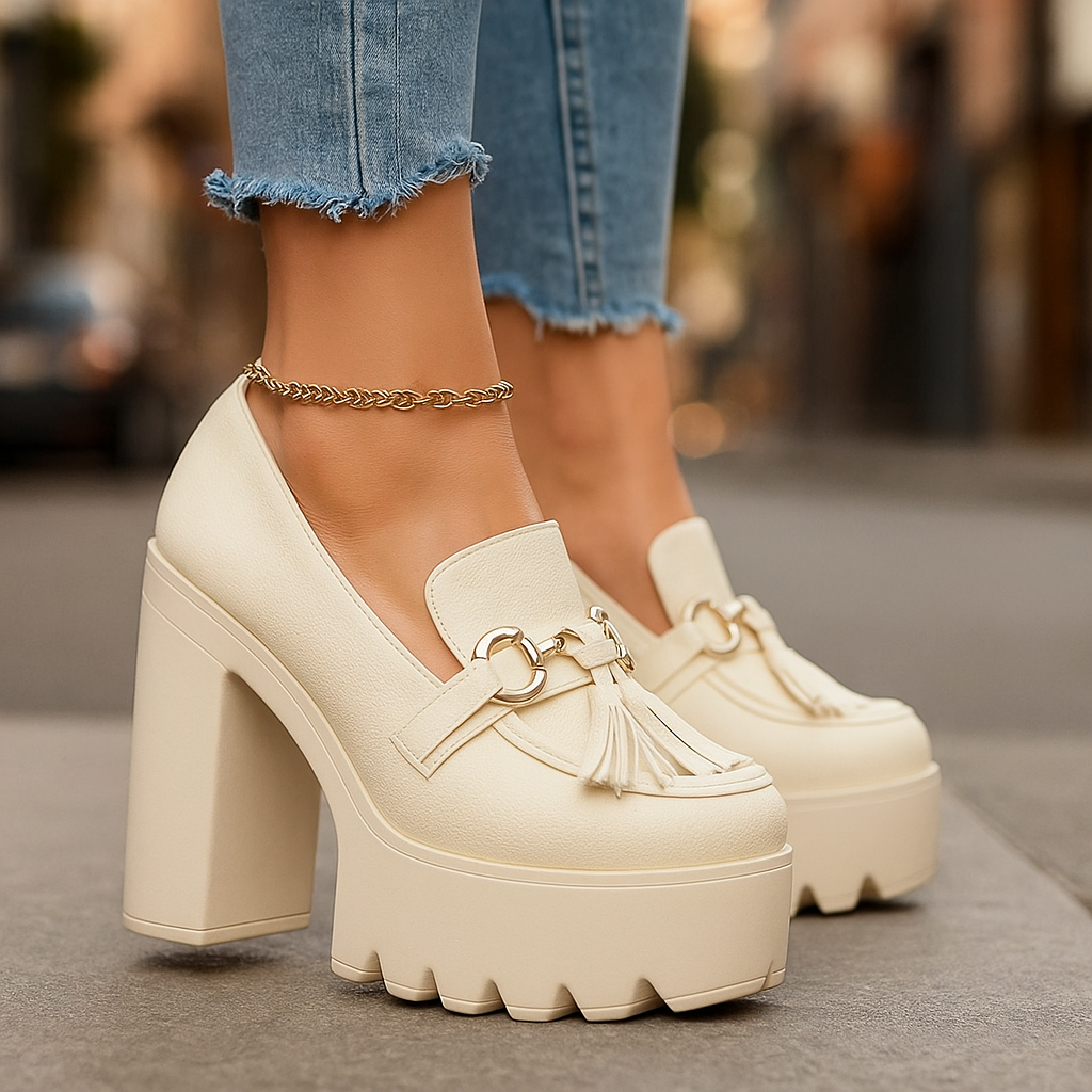 Stylish women's platform loafers featuring a chunky heel, perfect for casual or dressy outfits.