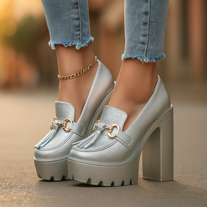 Comfortable women's tassel platform loafers, offering excellent orthopedic arch support.
