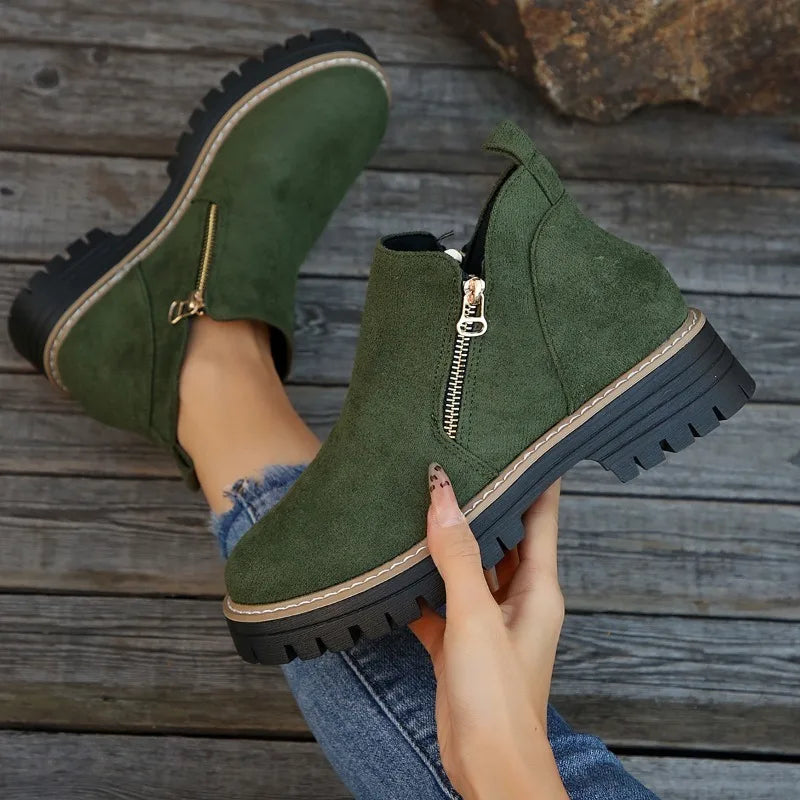 Durable women's platform shoes with a convenient side zip closure and cushioned orthopedic support.