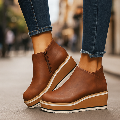 Women's comfortable platform wedge sandals, perfect for all-day wear. Stylish vegan leather finish.
