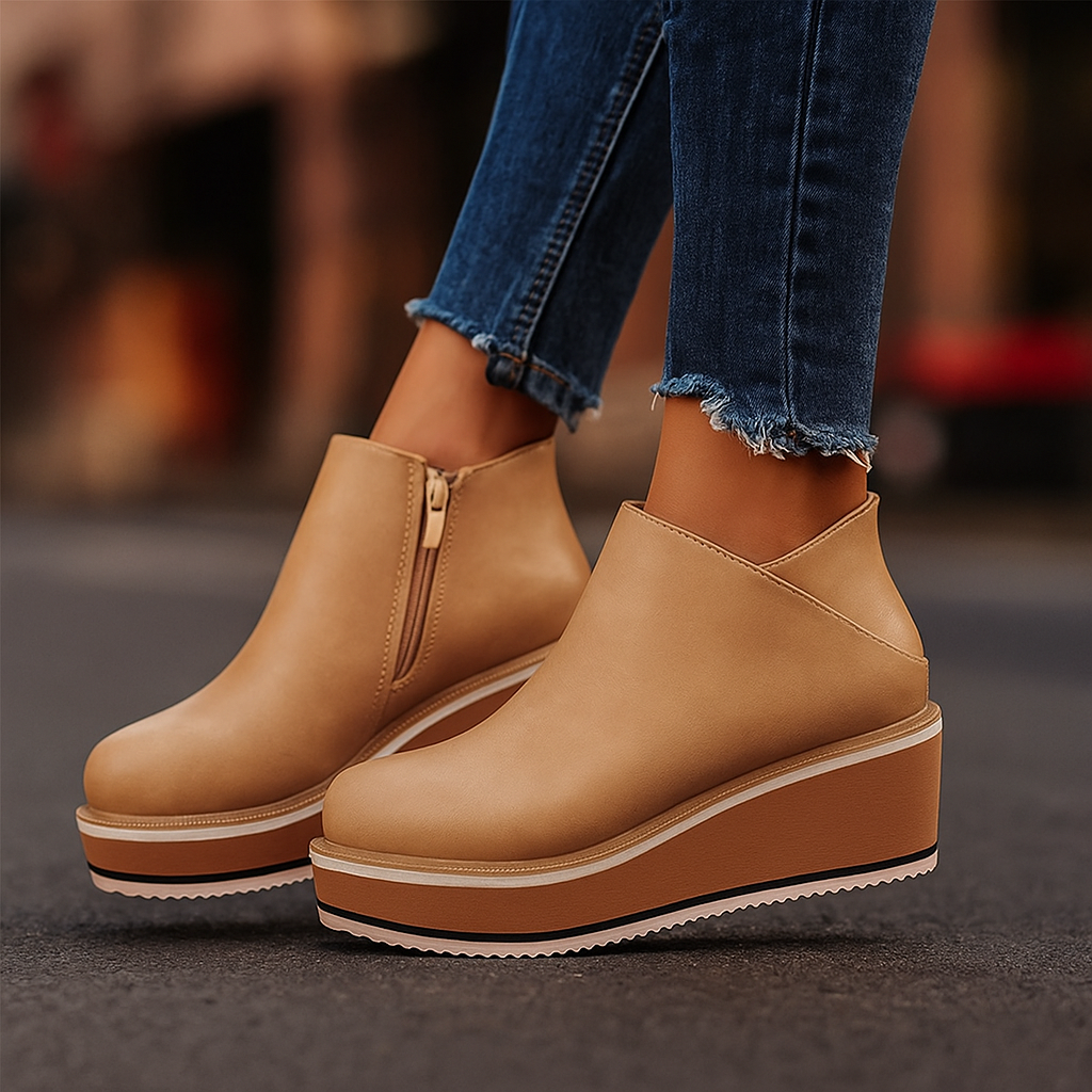 Fashionable women's platform wedge sandals featuring a comfortable design and easy-on zipper.