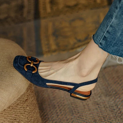 Women's casual dress flats, featuring a gold chain detail and comfortable orthopedic slingback design.