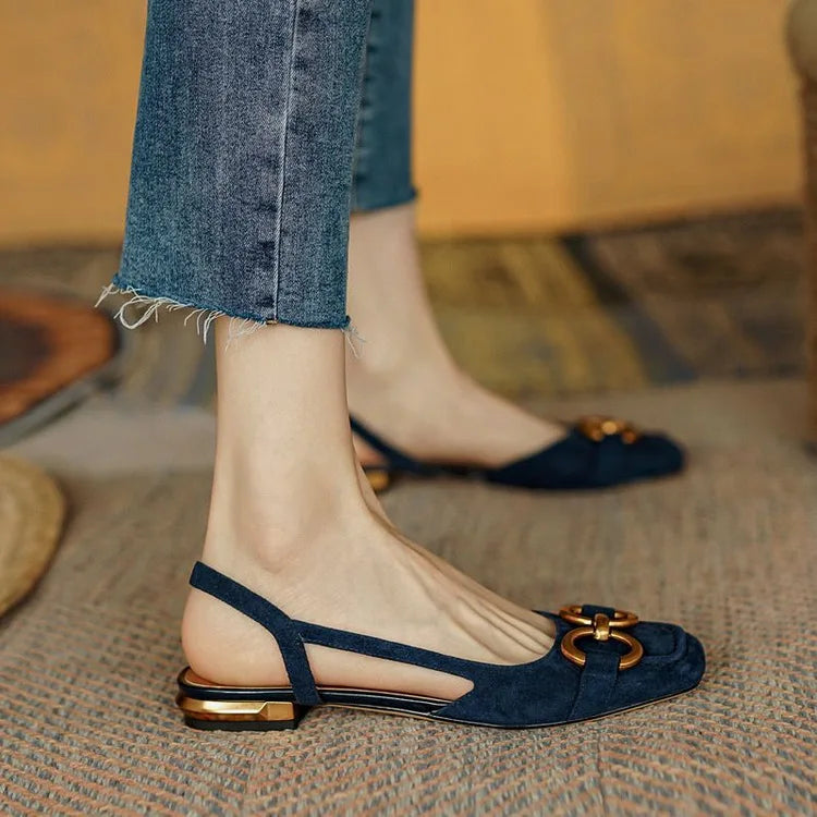 Fashion-forward women's everyday flats, comfortable and stylish with a gold chain detail.