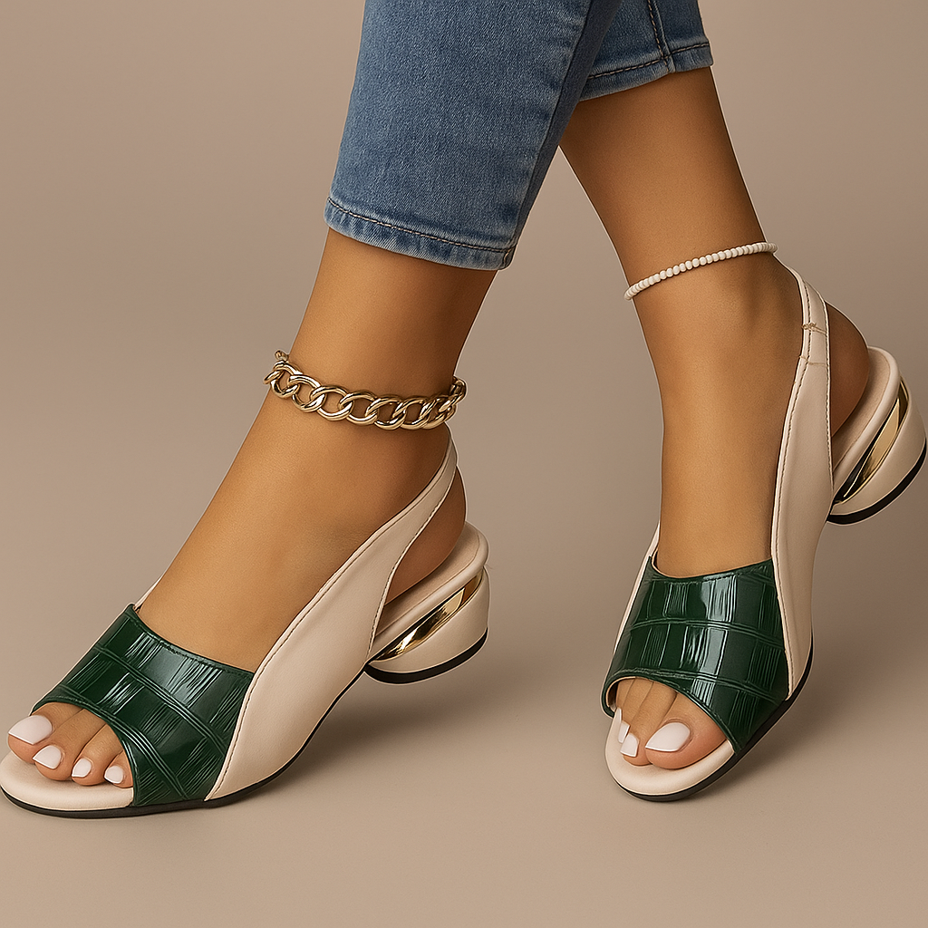 Stylish women's slingback sandals with subtle croc texture, easy slip-on & comfortable low heel for summer.