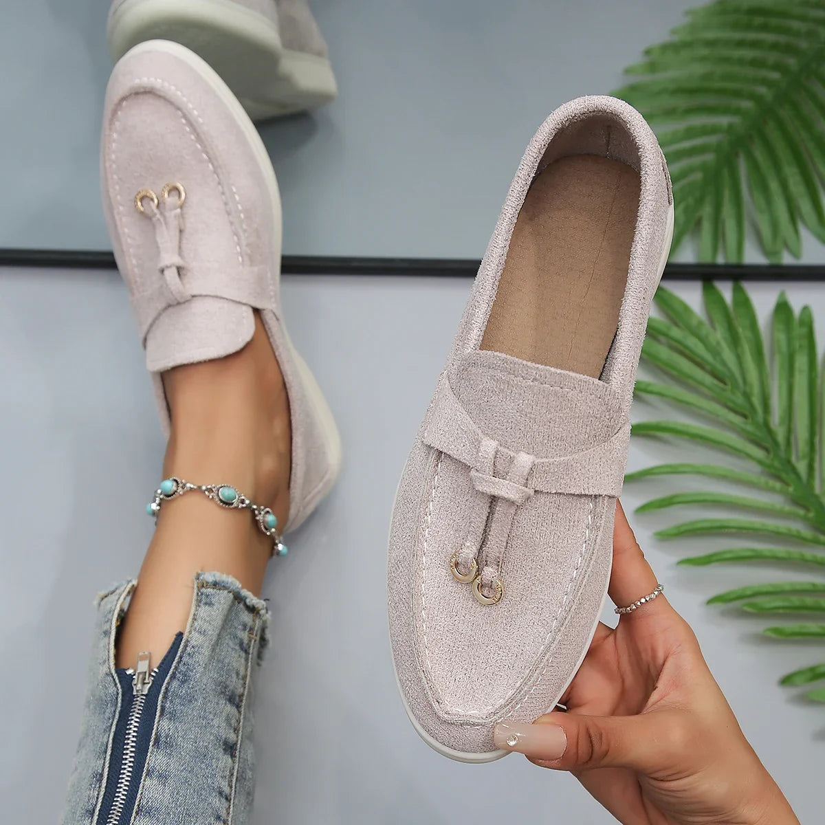 Comfortable & chic women's slip-on loafers with double ring accent, perfect for versatile everyday style.