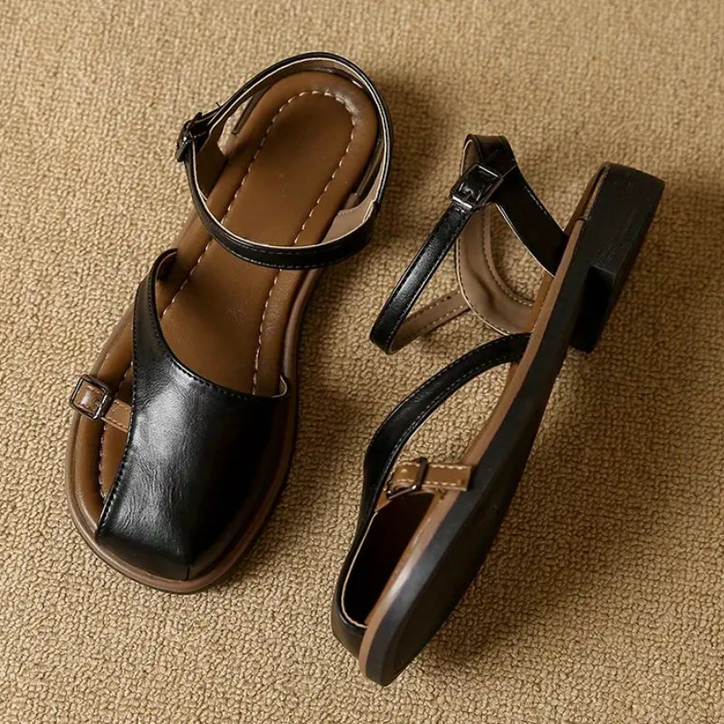 Everyday women's comfortable square toe flats, featuring a chic ankle strap. Versatile casual footwear.