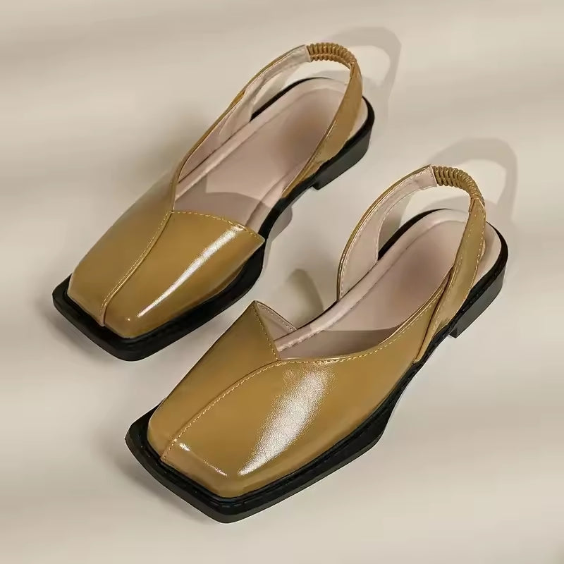 Black women's comfortable square-toe slip-on fashion flats. Ideal for versatile everyday chic.