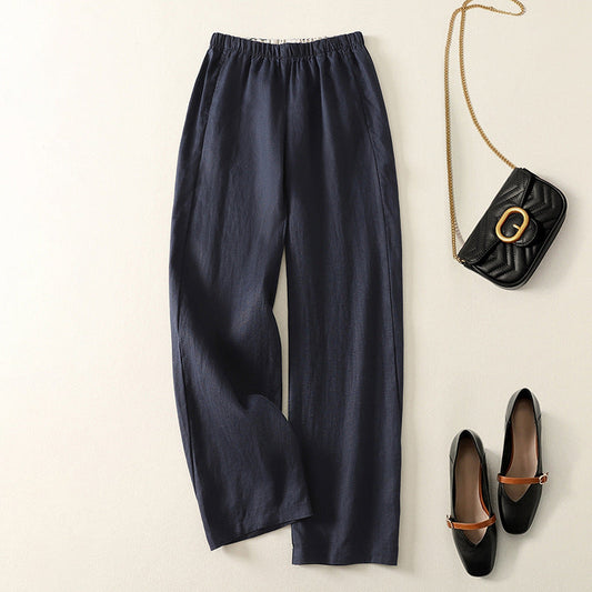 Women's comfortable straight leg pants. Relaxed fit trousers for everyday wear. Versatile casual-elegant style.