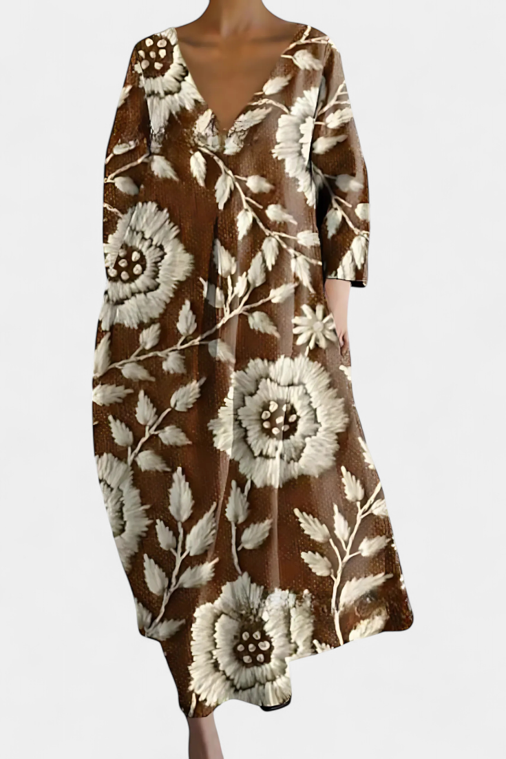 Versatile women's V-neck flowy maxi dress, suitable for casual or elegant summer events, offering ultimate comfort.