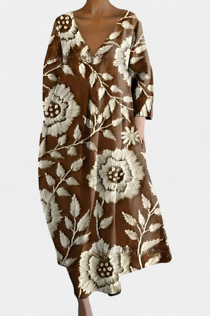 Versatile women's V-neck flowy maxi dress, suitable for casual or elegant summer events, offering ultimate comfort.