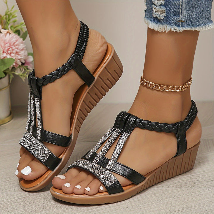 Comfortable women's wedge sandals, a fashionable choice for warm weather footwear.