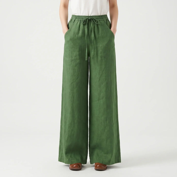 Easy pull-on wide-leg women's pants with comfortable elastic waist, perfect for relaxed casual and everyday style.