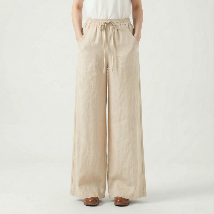 Fashionable women's wide-leg casual trousers in a solid color, offering comfort and a loose fit for daily wear.