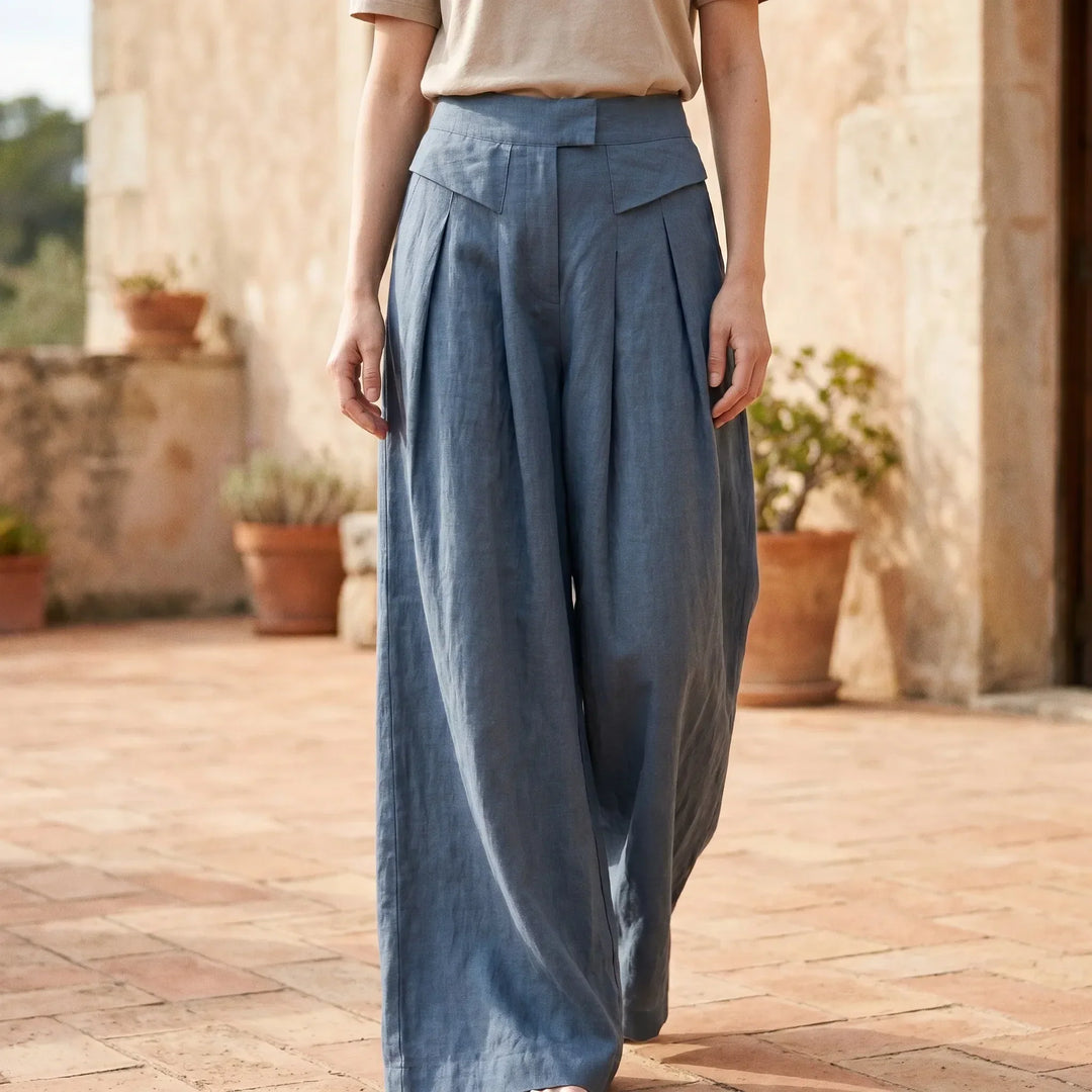 Women's comfortable wide leg summer pants with elastic waist, perfect for casual everyday wear.