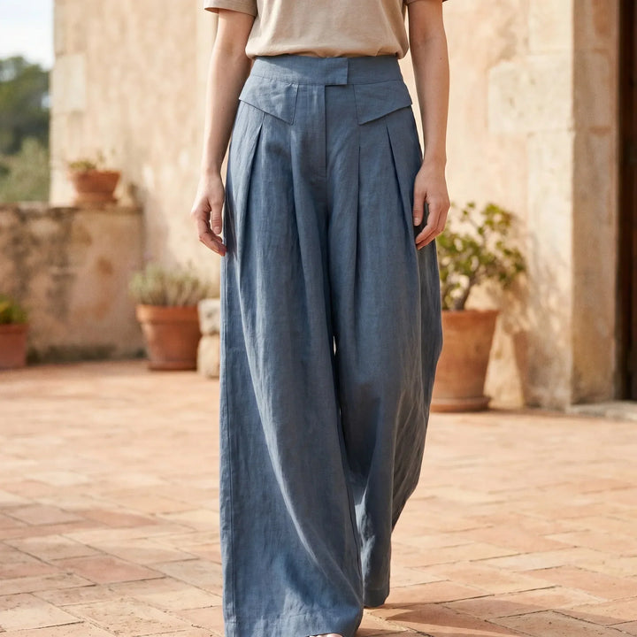 Women's comfortable wide leg summer pants with elastic waist, perfect for casual everyday wear.