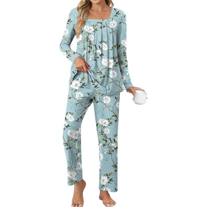 Chic women's loungewear: 2-piece comfy set with practical pockets, ideal for home or sleep.