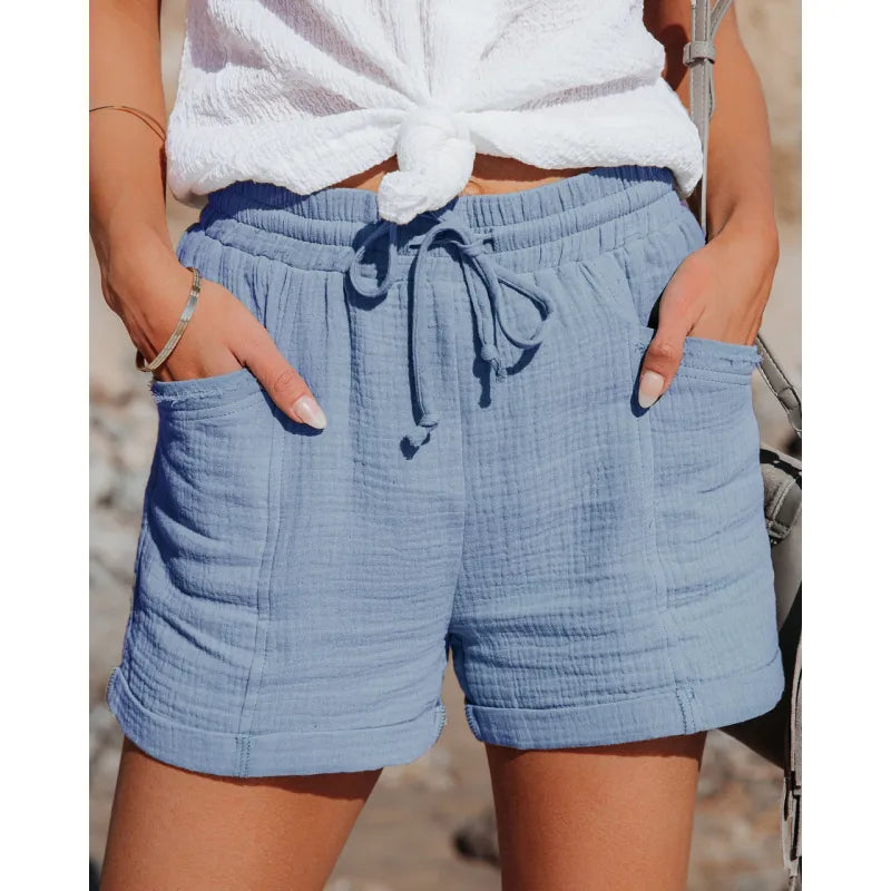 Casual women's summer shorts with elastic waist & handy pockets; perfect for warm weather.