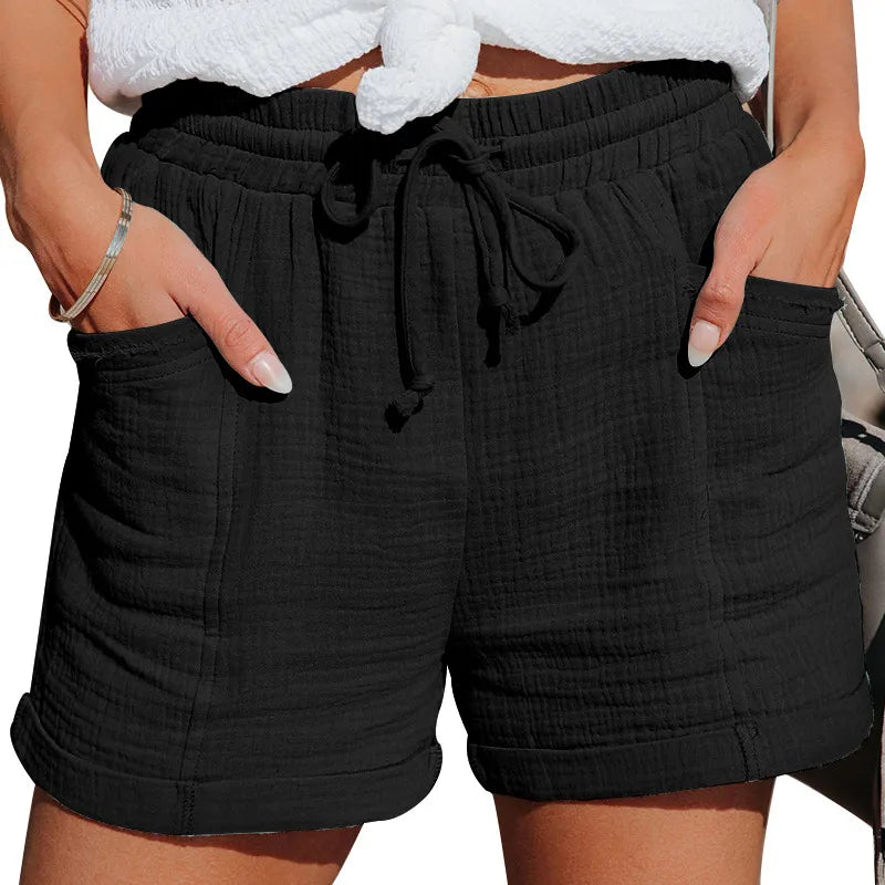 Relaxed fit women's pull-on shorts with drawstring, pockets & folded cuff for ultimate comfort.