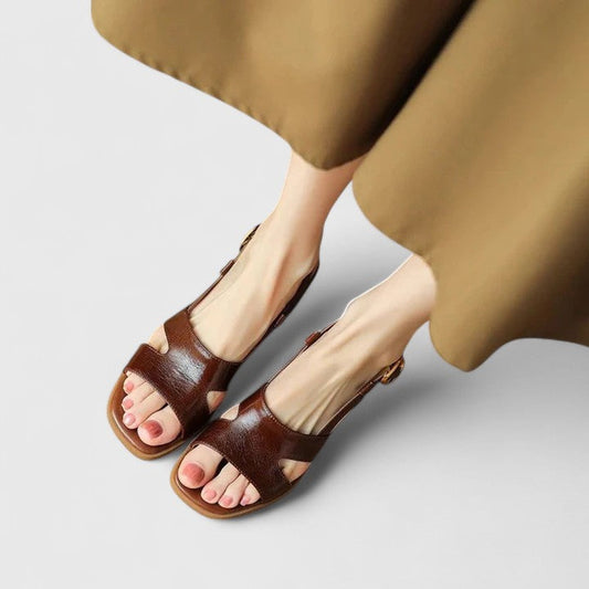 Women's comfy retro block heel sandals. Chic square toe summer footwear, versatile for casual or elegant styles.