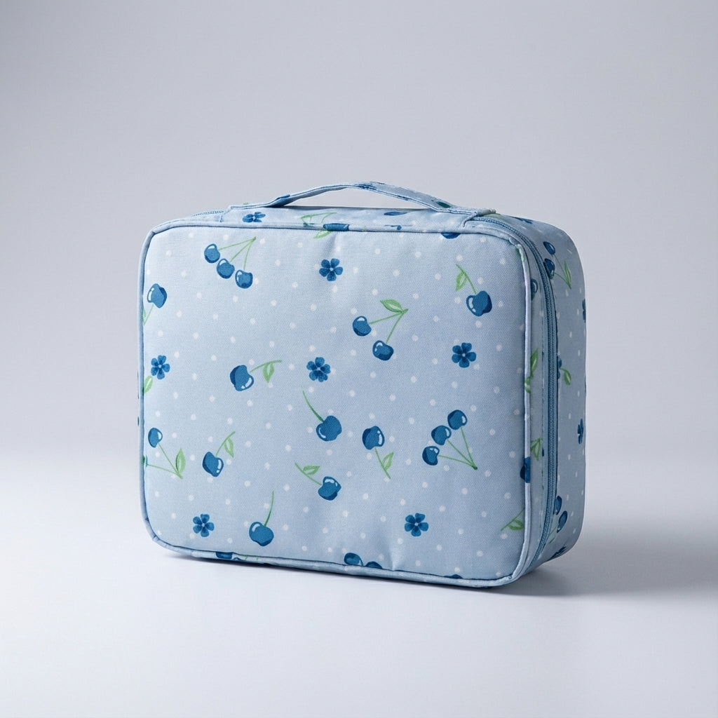 Soft-touch women's compact waterproof makeup bag, a portable cosmetic organizer for beauty.