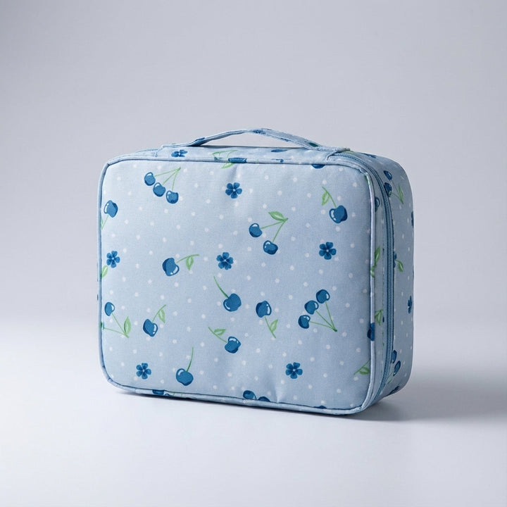 Soft-touch women's compact waterproof makeup bag, a portable cosmetic organizer for beauty.