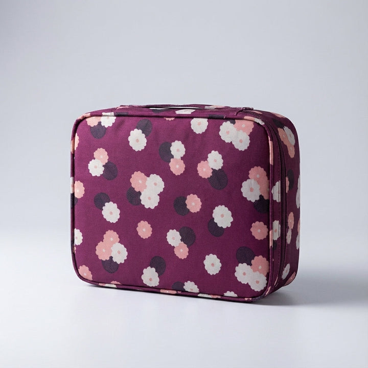 Multipurpose compact women's makeup organizer, ideal waterproof travel beauty storage case.